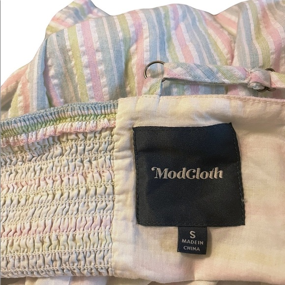 ModCloth Clearly Charisma Pastel Multicolor Stripe Smocked Button Midi Dress - Picture 6 of 7